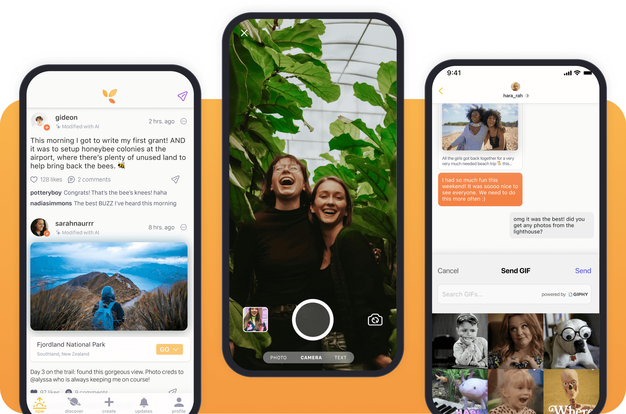 Bloom app screens displayed above a warm orange stage